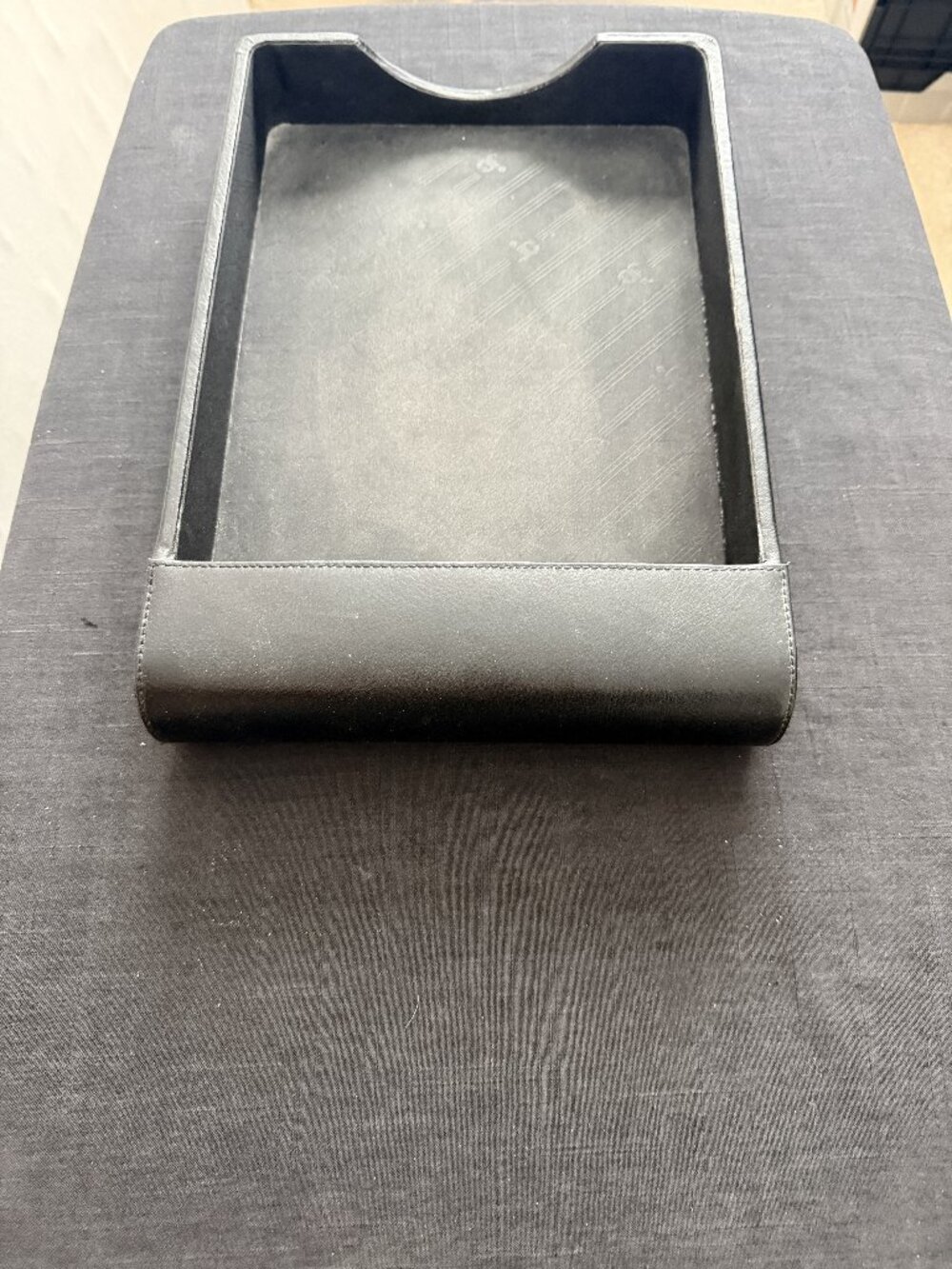 Black Faux Leather Legal Size Desk Paper Tray Office Document Organizer